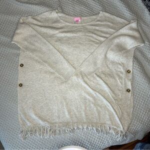 Lilly Pulitzer Women's L Ramona Tassel Fringe Side Button Pullover Sweater Gray